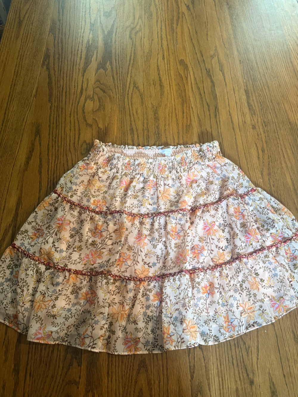LC Lauren Conrad Cream Floral Tiered Skirt with Pink and Peach Flowers